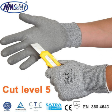 NMSAFETY new 13 gauge pu coated cutting glove/cut resistant glove/level 5 cut gloves